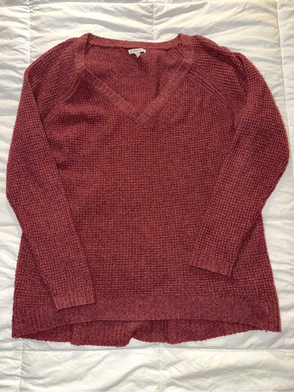 Maurices Rose-Mauve V-Neck Textured Sweater L